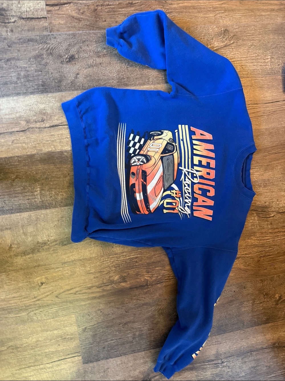 Blue 'American Racing' Graphic Sweatshirt with Race Car